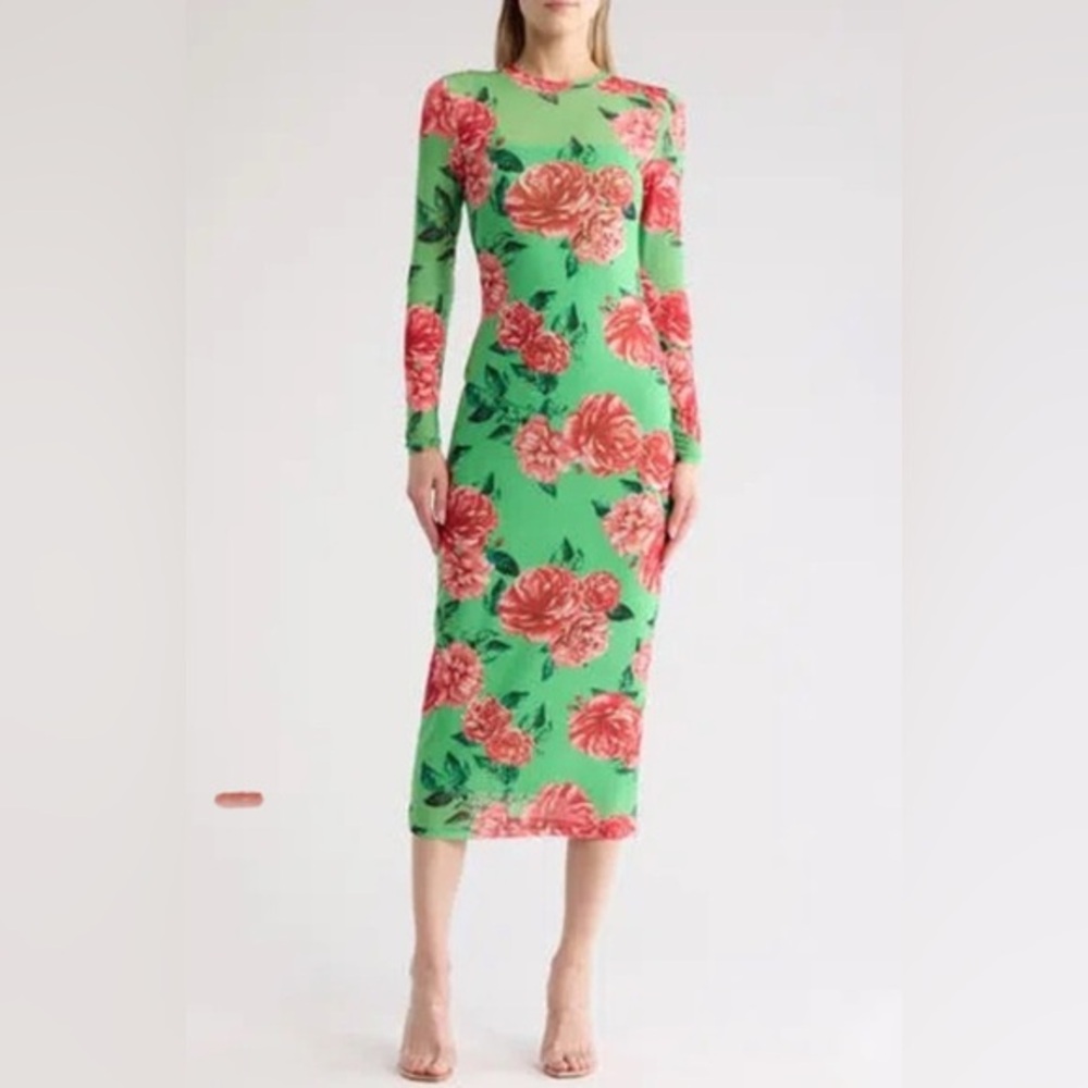 NEW AFRM Brandi Floral Long Sleeve Dress In Red Rose